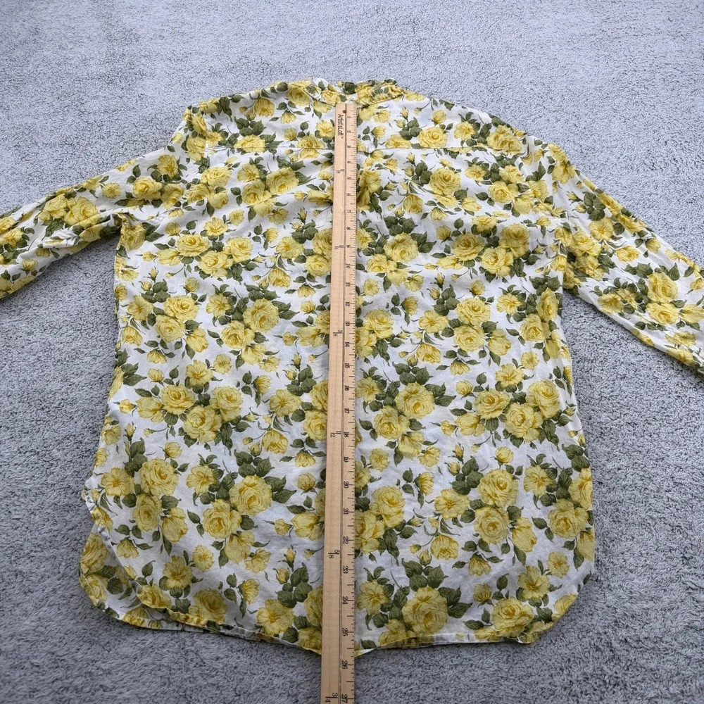 J Crew Liberty Carline Rose Shirt Womens 10 Yellow Floral Ruffle Trim Button Up